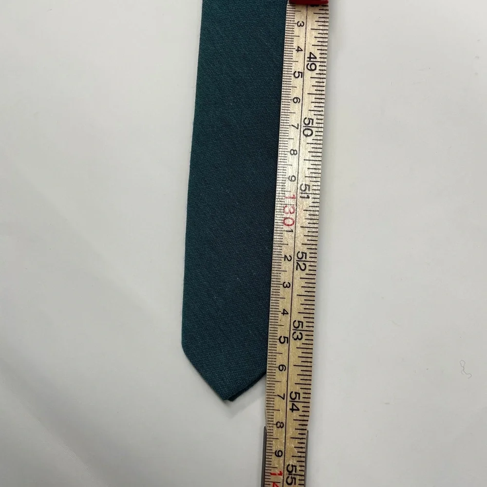 VTG Bonjour Forest Green Skinny Necktie Solid Woven Matte Academic Chic USA Made